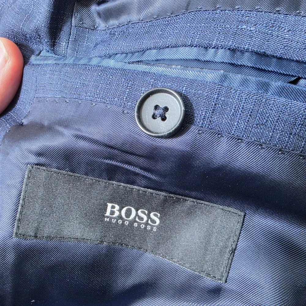 Hugo Boss Lanificio Tesse Biella Mens 40 Blazer Blue Wool L/S Textured